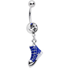 Load image into Gallery viewer, Clear Gem Blue High Top Sneaker Dangle Belly Ring