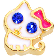 Load image into Gallery viewer, 20G 1/4 Blue CZ Gem Gold Tone Sweet Kitty Cat Nose Bone