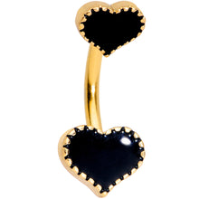 Load image into Gallery viewer, Gold Tone Black Heart Valentines Double Mount Belly Ring