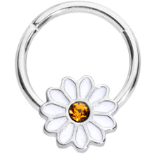 Load image into Gallery viewer, 16G 3/8 Yellow Gem Hippie White Daisy Flower Hinged Segment Ring