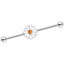 Load image into Gallery viewer, 14G Yellow Gem White Daisy Flower Industrial Barbell 38mm