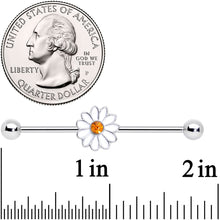 Load image into Gallery viewer, 14G Yellow Gem White Daisy Flower Industrial Barbell 38mm