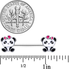 Load image into Gallery viewer, 14G 9/16 Black White Precious Panda Barbell Nipple Ring Set