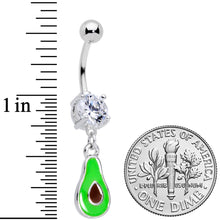 Load image into Gallery viewer, Clear CZ Gem Green Groovy Avocado Dangle Belly Ring
