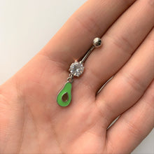 Load image into Gallery viewer, Clear CZ Gem Green Groovy Avocado Dangle Belly Ring