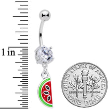 Load image into Gallery viewer, Clear CZ Gem Green Red Watermelon Dangle Belly Ring