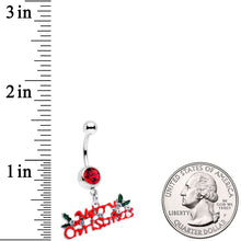 Load image into Gallery viewer, Red Gem Merry Christmas Dangle Belly Ring