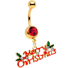 Load image into Gallery viewer, Red Gem Gold Tone Merry Christmas Dangle Belly Ring