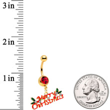 Load image into Gallery viewer, Red Gem Gold Tone Merry Christmas Dangle Belly Ring