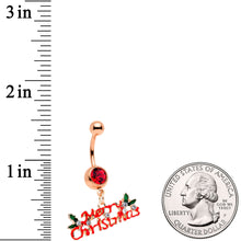 Load image into Gallery viewer, Red Gem Rose Gold Tone Merry Christmas Dangle Belly Ring
