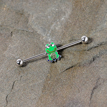 Load image into Gallery viewer, 14G Green Gem Green Goofy Frog Industrial Barbell 38mm