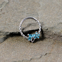 Load image into Gallery viewer, 16G 3/8 Aqua Gem Star Twisted Hinged Segment Ring