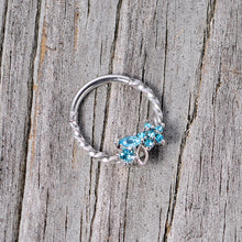 Load image into Gallery viewer, 16G 3/8 Aqua Gem Star Twisted Hinged Segment Ring