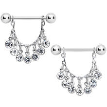 Load image into Gallery viewer, 14G 5/8 Clear Gem Fringe Dangle Barbell Nipple Ring Set