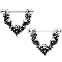 Load image into Gallery viewer, 14G 9/16 Clear Gem Baroque Bat Nipple Shield Set