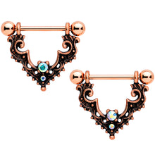 Load image into Gallery viewer, 14G 9/16 Aurora Gem Rose Gold Tone Baroque Bat Nipple Shield Set