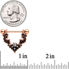 Load image into Gallery viewer, 14G 9/16 Clear Gem Rose Gold Tone Baroque Bat Nipple Shield Set