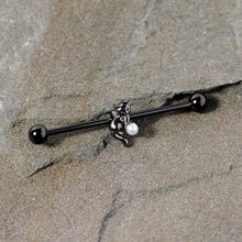 Load image into Gallery viewer, 14G Black White Gem Black Cat Halloween Industrial Barbell 38mm