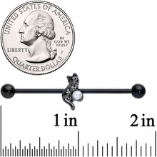 Load image into Gallery viewer, 14G Black White Gem Black Cat Halloween Industrial Barbell 38mm