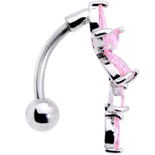 Load image into Gallery viewer, Pink CZ Gem Fashion Flower Dangle Top Mount Belly Ring