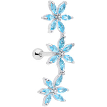Load image into Gallery viewer, 16G 1/4 Aqua CZ Gem Tri Flower Cartilage