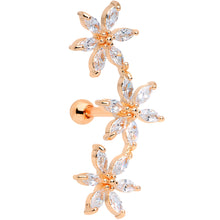 Load image into Gallery viewer, 16G 1/4 Clear CZ Gem Rose Gold Tone Tri Flower Cartilage
