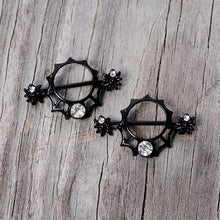 Load image into Gallery viewer, 14G 24mm Clear Gem Spider Web Halloween Nipple Shield Set