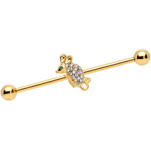 Load image into Gallery viewer, 14G Clear Aqua Gem Gold Tone Mouse Industrial Barbell 38mm