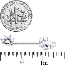 Load image into Gallery viewer, 14G 9/16 Clear CZ Gem Paw Print Cat Barbell Nipple Ring Set