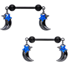 Load image into Gallery viewer, 14G 9/16 Blue Gem Star Moon Dangle Nipple Ring Set