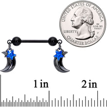 Load image into Gallery viewer, 14G 9/16 Blue Gem Star Moon Dangle Nipple Ring Set