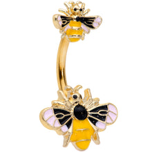 Load image into Gallery viewer, Gold Tone Yellow Pink Black Bee Double Mount Belly Ring