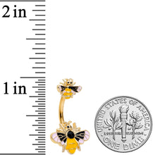 Load image into Gallery viewer, Gold Tone Yellow Pink Black Bee Double Mount Belly Ring