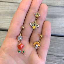 Load image into Gallery viewer, Gold Tone Yellow Pink Black Bee Double Mount Belly Ring