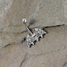 Load image into Gallery viewer, Clear Black Gem Bat Halloween Belly Ring