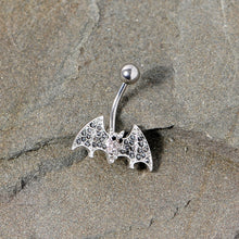 Load image into Gallery viewer, Clear Black Gem Bat Halloween Belly Ring