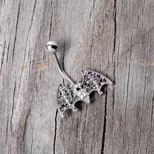 Load image into Gallery viewer, Clear Black Gem Bat Halloween Belly Ring