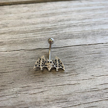 Load image into Gallery viewer, Clear Black Gem Bat Halloween Belly Ring