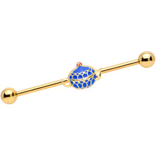 Load image into Gallery viewer, 14G Gold Tone Blue Teapot Industrial Barbell 38mm