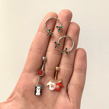 Load image into Gallery viewer, Clear Gem Rose Gold Tone Winter Mittens Snowflake Christmas Belly Ring
