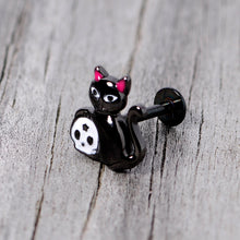 Load image into Gallery viewer, 16G 5/16 Black Cat Skull Halloween Labret Monore Tragus