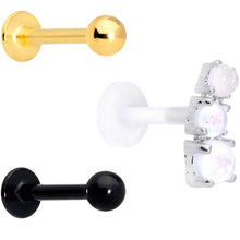 Load image into Gallery viewer, 16G 5/16 White Faux Opal Bioplast Gold Tone Labret Set of 3