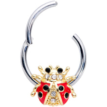 Load image into Gallery viewer, 16G 3/8 Clear Gem Red Black Ladybug Hinged Segment Ring