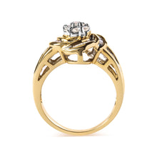 Load image into Gallery viewer, 10K Yellow Gold 1/2 Cttw Round and Baguette Diamond Flower Swirl Cocktail Ring (I-J Color, SI2-I1 Clarity) - Ring Size 7