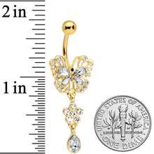 Load image into Gallery viewer, Clear Gem Gold Tone Lacy Butterfly Flower Dangle Belly Ring