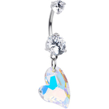 Load image into Gallery viewer, Clear Aurora Gem Stylized Heart Dangle Belly Ring