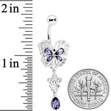 Load image into Gallery viewer, Clear Purple Gem Lacy Butterfly Flower Drop Dangle Belly Ring