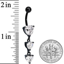Load image into Gallery viewer, Clear CZ Gem Black Triple Heart Dangle Belly Ring