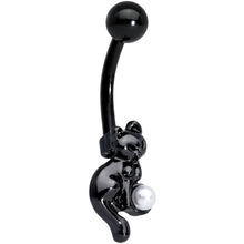 Load image into Gallery viewer, White Orb Black Cat Black Halloween Belly Ring