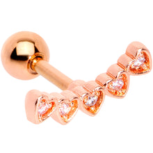 Load image into Gallery viewer, 16G 1/4 Clear CZ Gem Rose Gold Tone Five Heart Cartilage Tragus